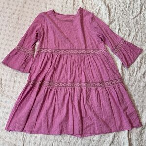 Lavender Eyelet Tiered Midi Dress - Women’s Long Sleeve